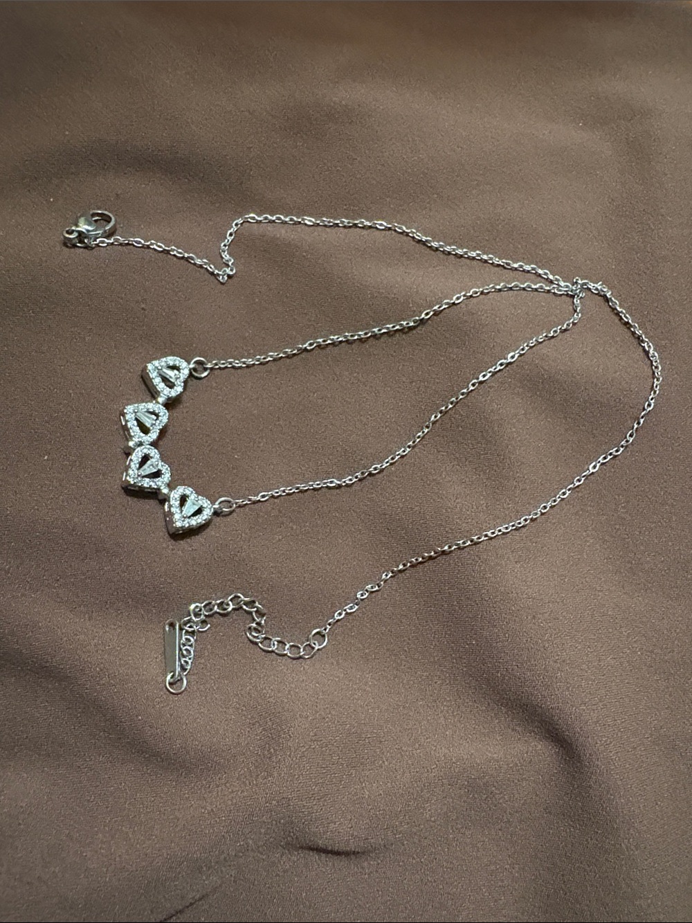 Dainty Silver Heart Necklace with Sparkling Crystal Hearts